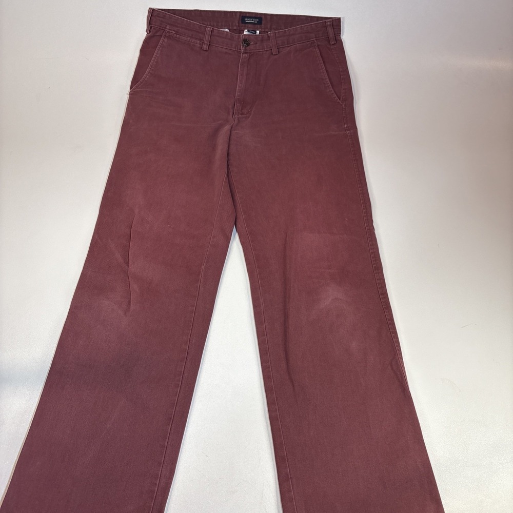 Lands' End Pants Mens 33x34 Red Burgundy Traditional Fit Straight Chino Cotton‎